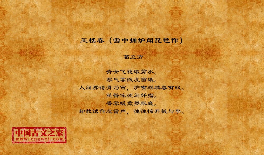 玉楼春（雪中拥炉闻琵琶作）