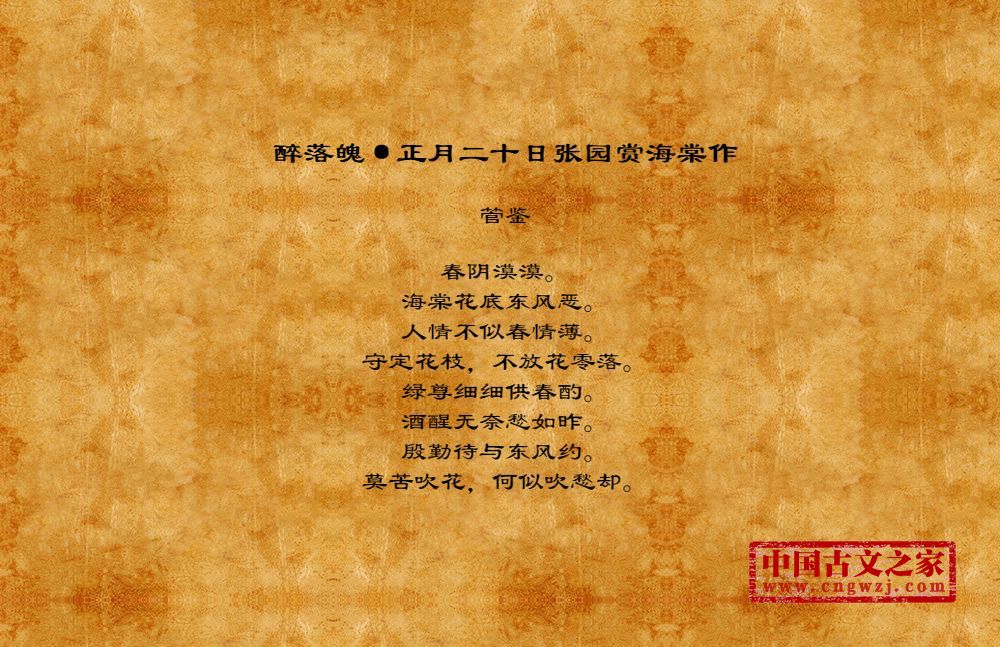 醉落魄·正月二十日张园赏海棠作