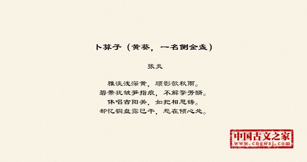 卜算子（黄葵，一名侧金盏）